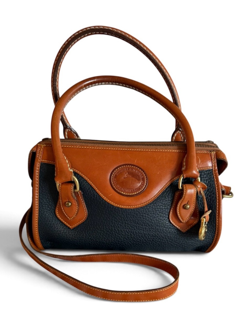 Dooney & Bourke Vintage Leather Satchel
Handbag Brown Navy Purse